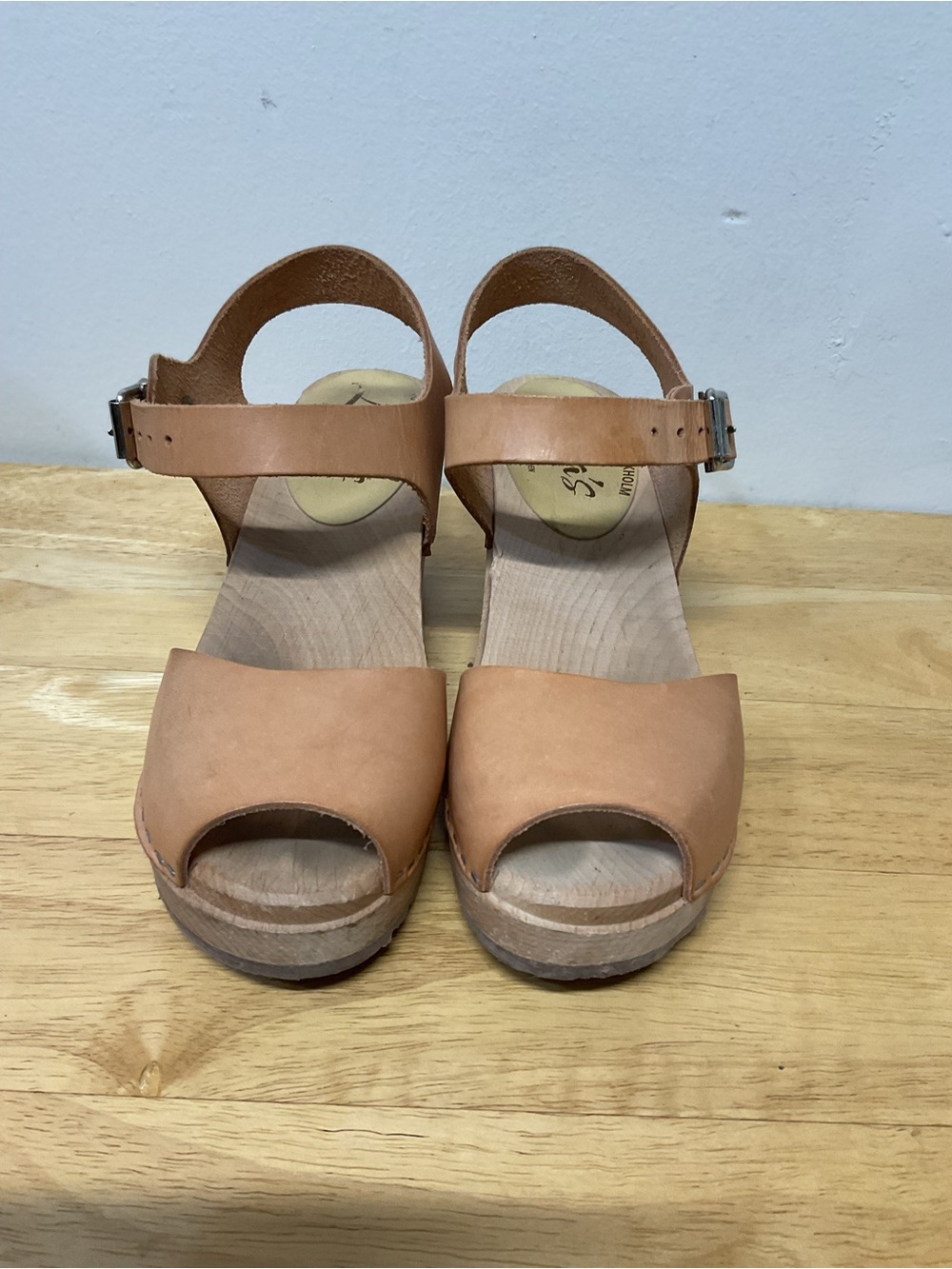 Lotta From Stockholm tan Leather Slingback Clog Sandals size 6, 36